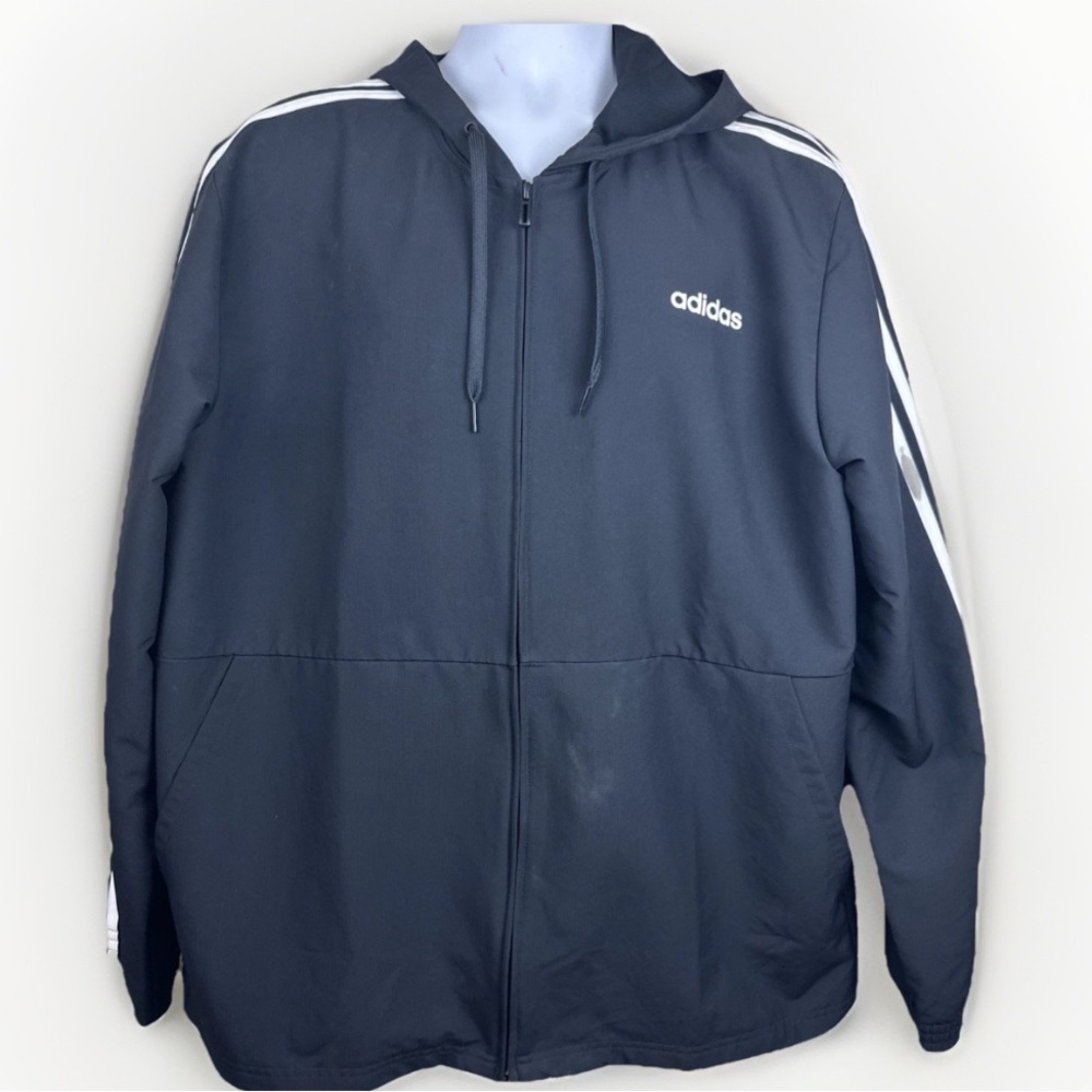 Adidas Windbreaker‎ Jacket Men's Extra Large Black Hooded Track Active 3 Stripes